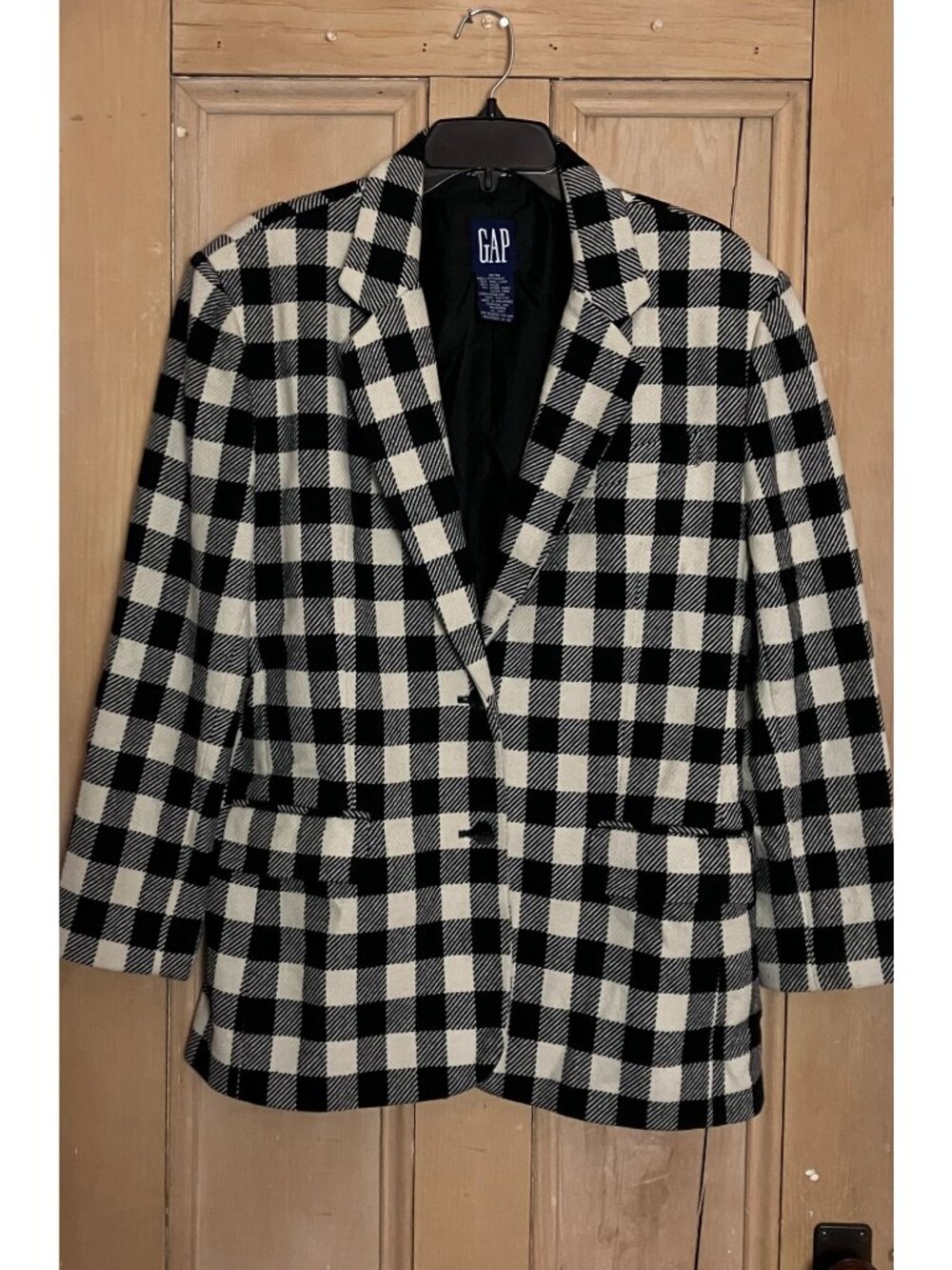 GAP Womens Vintage 80's Check Wool Blazer Jacket Size Medium Black White FA EXC